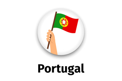 Portugal flag in hand, round icon