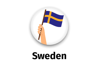 Sweden flag in hand, round icon