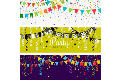 Party banners with garland of colour flags and confetti. Happy festive