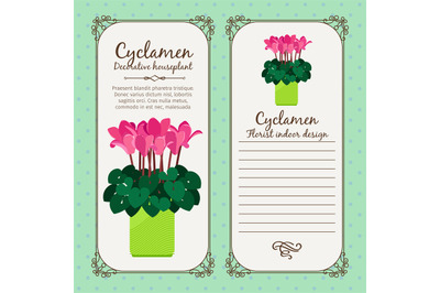 Vintage label with potted flower cyclamen