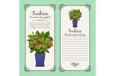 Vintage label with potted flower fuchsia