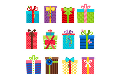 Colorful gift boxes with ribbons set