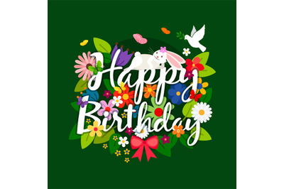 Happy birthday card with flowers bouquet