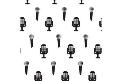 Vintage monochrome microphone seamless pattern