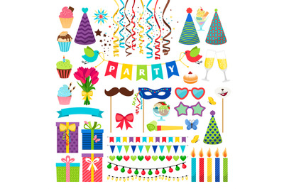 Birthday party design elements. Birthday celebration invitation decora