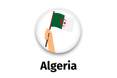 Algeria flag in hand, round icon