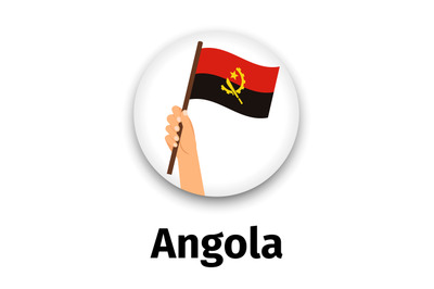 Angola flag in hand, round icon