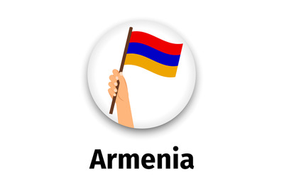 Armenia flag in hand, round icon