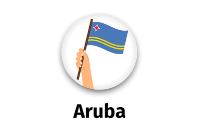 Aruba flag in hand, round icon