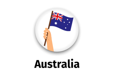 Australia flag in hand, round icon