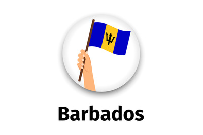 Barbados flag in hand, round icon