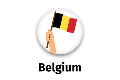 Belgium flag in hand, round icon