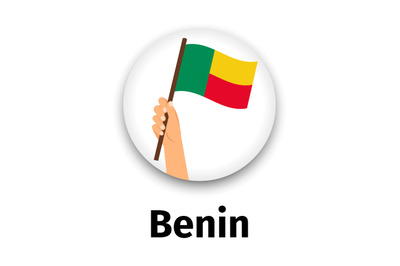 Benin flag in hand, round icon