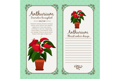 Vintage label with anthurium plant