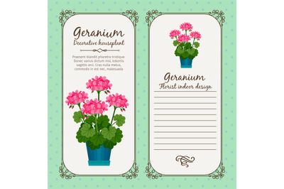 Vintage label with geranium plant