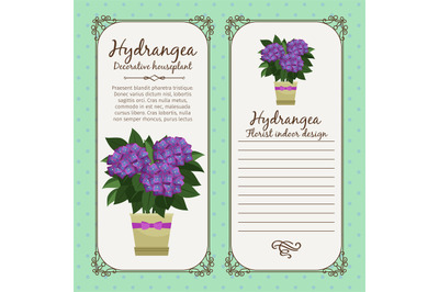 Vintage label with hydrangea plant