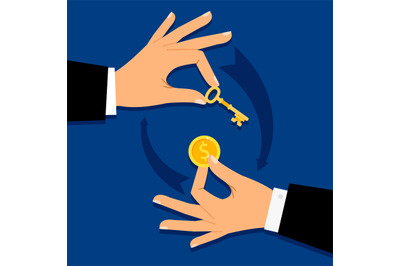 Businessman hands giving money for key