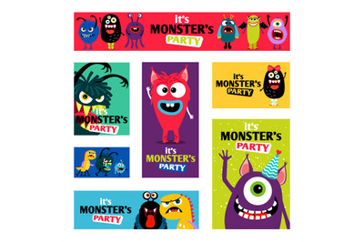 Monsters Banners set or Monster labels for kids diary design