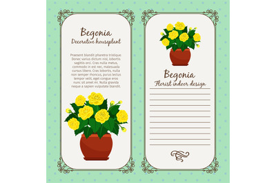 Vintage label with begonia plant