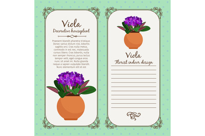 Vintage label with viola plant