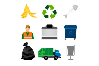 Garbage color icons on white background