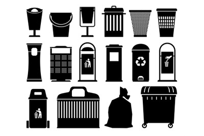 Garbage cans black silhouettes