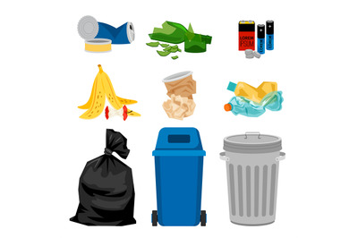 Trash set with garbage bins