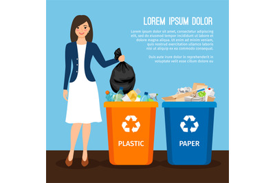 Woman with trash. Keep clean and garbage sorting concept