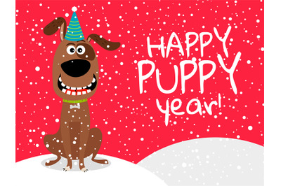 Dog new year flyer with snow