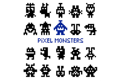 Retro pixel space monsters