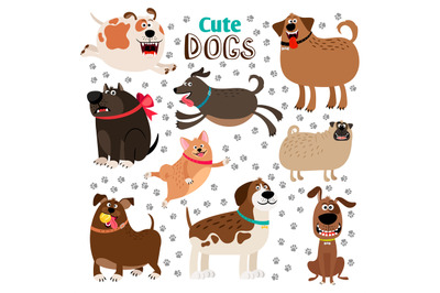 Collection of cute cartoon dogs