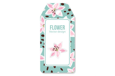 Tag with pink lilies flower pattern