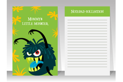 Cute green notebook template with monster