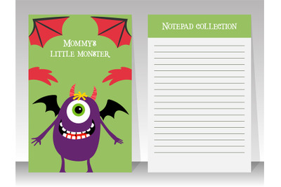 Cute notebook template with happy monster