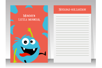 Cute blue monster note book template