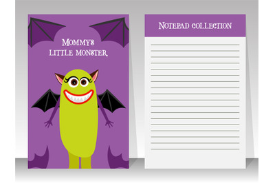 Violet notebook template with cute monster