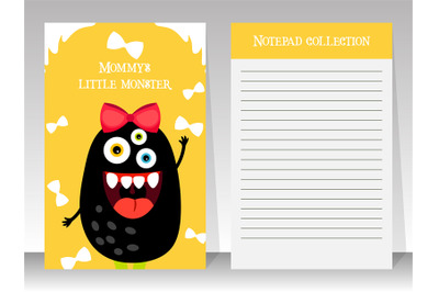 Cute yellow notebook template with monster