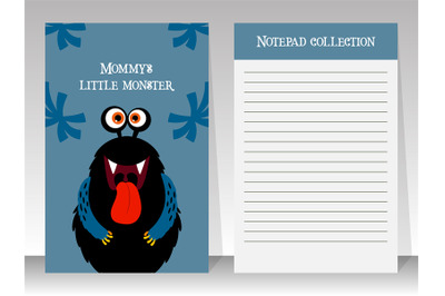 Notebook template with black funny monster