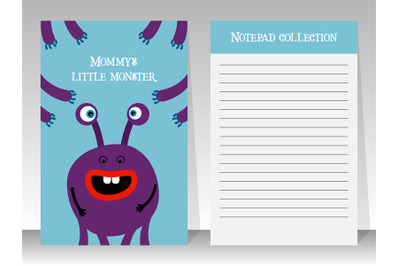 Notebook template with cartoon monster