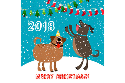 Happy dogs 2018 merry christmas card