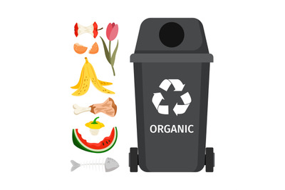 Grey garbage can with organic elements