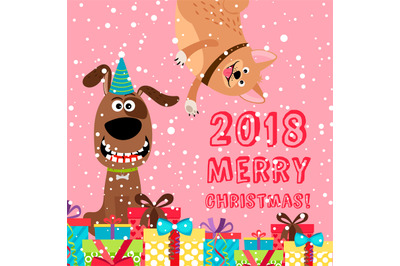 Pink greeting dog Christmas 2018 card