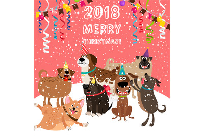 2018 christmas card with dogs party