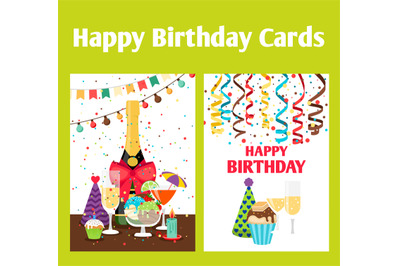 Birthday cards with champagne and ribbons