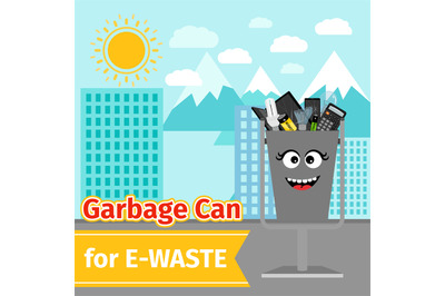 Garbage can with e-waste trash