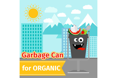 Organic trash can with monster face