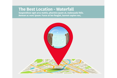 Point on the map with waterfall