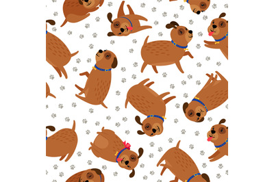 Puppy seamless pattern with paws footprints