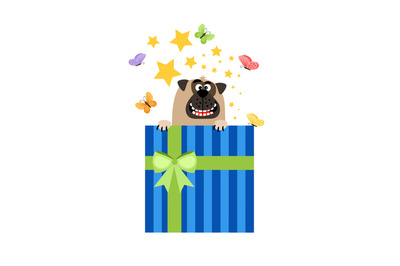 Dog in present box greeting card