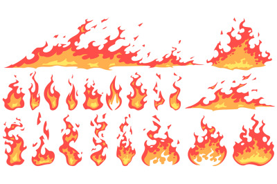 Cartoon fire flames. Fireball flame&2C; red hot fire and campfire fiery s